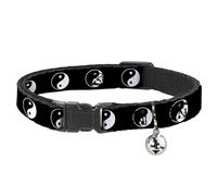 Collar de gato Breakaway Yin Yang Symbol Negro Blanco 8 a 12 pulgadas 0.5 pulgadas de ancho