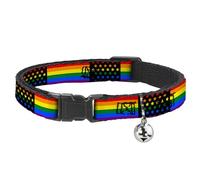 Collar de gato con bandera separada del orgullo americano arcoíris negro de 8 a 12 pulgadas, 0.5 pulgadas de ancho