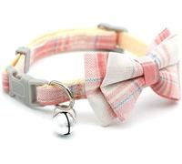 Collar de gato con campana y pajarita, diseño a cuadros, ajustable, collares para gatos, cachorros, perros pequeños, color rosa, práctico y atractivo