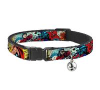Collar de Gato con Hebilla - 4 posturas de acción de superhéroes/escenas de cómics Blanco/Negro/Salpicaduras a Todo Color