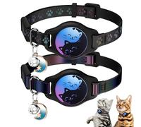 Collar de gato con soporte para Airtag, paquete de 2 collares impermeables para Apple AirTag GPS Tracker, collar de gato ajustable con hebilla, campana y patrón reflectante para gatos, gatitos, negro