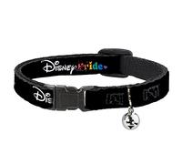Collar de gato de Disney, collar separable con campana, logotipo de Disney Pride Signature Black White Rainbow, 8.5 a 12 pulgadas, 0.5 pulgadas de ancho