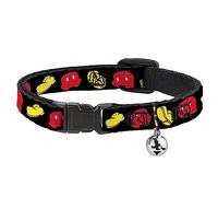 Collar de gato de Disney, collar separable con campana, pantalones cortos y zapatos de Mickey Mouse negro, rojo y amarillo, 8.5 a 12 pulgadas, 0.5 pulgadas de ancho