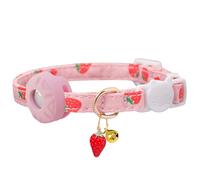 Collar de gato desmontable con soporte para Airtag, collar de gatito con soporte para Apple Air Tag y campana para gatos, 0.4 pulgadas de ancho y peso ligero (fresa rosa)