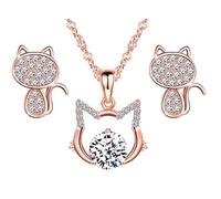 Collar de gato lindo, pendientes de gato, joyas de diamante de plata 925 para mujer niña, conjuntos de joyas, regalo de Navidad, cumpleaños, circonita cúbica plata de ley piedra preciosa, circonita