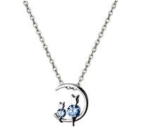 Collar de gato para mujer de plata Double Lovely Cats on Moon Animal Crescent Moon Joyas Regalo para Lady Lovers
