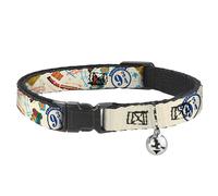 Collar de gato The Wizarding World of Harry Potter, collar separable con campana, collage de iconos de Hogwarts Express de Harry Potter, beige, multicolor, 8.5 a 12 pulgadas, 0.5 pulgadas de ancho