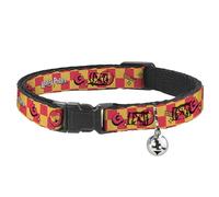 Collar de Gato The Wizarding World of Harry Potter, Collar Separable con Campana, Iconos de Harry Potter Gryffindor a Cuadros Amarillo y Rojo, 8.5 a 12 Pulgadas, 0.5 Pulgadas de Ancho