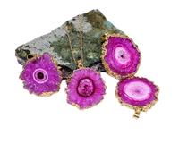 Collar de girasol natural Druzy Colgante de forma irregular con bisel de oro Charms Chapado en oro Un gancho Sun Flower Jewelry-Red