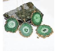 Collar de girasol natural Druzy Colgante de forma irregular con bisel de oro Charms Chapado en oro Un gancho Sun Flower Jewelry-Green