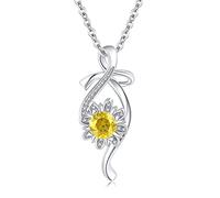 Collar de girasol para mujer, collar de plata de ley 925, con lazo You are My Sunshine, colgante de girasol amarillo, regalos para mujeres, niñas, mamá, esposa
