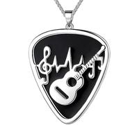 Collar de guitarra con nota musical, joyería de cremación de acero inoxidable plateado para cenizas, colgante de símbolo musical negro con diseño de corazón recortado, cadena de trigo ajustable de 2