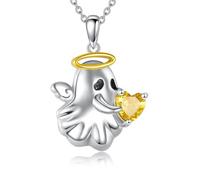 Collar de Halloween de plata de ley, joyería de Halloween, piedra lunar, bonito colgante de murciélago, regalo para mujer