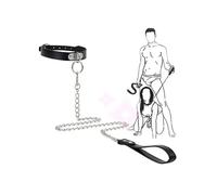 Collar De Hierro De Cuero Negro, Collar Deportivo para Animales DoméSticos, ConexióN De Cuerda De TraccióN De Acero Inoxidable, Regalo para Parejas - K18