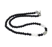 Collar de Hombre, Collar de Perlas para Hombre, Collar de Hombre en Piedras Naturales con Cuentas de Obsidiana Negra de 6 mm y Turquesa Blanca de 6 mm 6MM - Joyas Elegantes para Hombre, Regalo Ideal