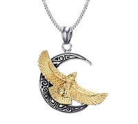 Collar de hombre Flying Eagle Crescent Pattern Personalidad creativa Eagle Colgante Joyas de acero de titanio (Enviar caja de regalo)-Silver-One size