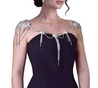 Collar de hombro desmontable con flecos adornados con cristales, joyería para bodas, fiestas y ocasiones especiales, elegante cadena de chal, talla única, como se describe, como se describe