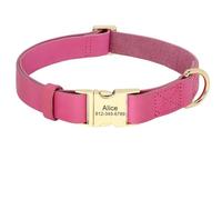 Collar de identificación de cuero personalizado para perro, collar ajustable para perro, antipérdida, para pitbull, labrador, bulldog francés, rojo rosa, L