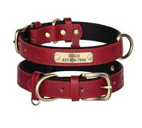 Collar De Identificación De Perro Ajustable Personalizado De Cuero PU Labrador Bulldog Schnauzer Chihuahua Collar De Entrenamiento,Rojo,SG