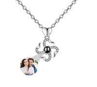 Collar De Imagen De Trébol Personalizado Para Mujeres, Collar De Proyección De Fotos Personalizado Con Imágenes Dentro Del Collar Te Amo Collar 100 Idiomas Regalo Personalizado Para Mujeres Madre