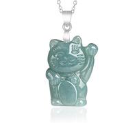 Collar de jade Feng Shui Collar de riqueza Gato de la suerte Maneki Neko Nivel A Agua azul Fei Cui Collar de cristal de jade Chakra Amuleto de piedras preciosas Joyería de vacaciones lujosa Amor de pr