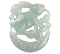 Collar de Jade para Mujeres, Collar Colgante de Conejo Jade Natural, Colgante de Luna de Monedas Jadeite, Amuleto de Suerte Jadeite Tallado a Mano, decoración de meditación Feng Shui Zen