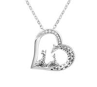 Collar de jirafa para mujeres y niñas, de plata de ley 925, con colgante de corazón familiar, joyería para el día de la madre, Navidad, cumpleaños, para mamá y niños sobre flores, Aleación de zinc, No