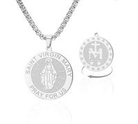 Collar de la Virgen María de acero inoxidable con colgante católico de la Virgen de Guadalupe, joyería religiosa cristiana para mujeres y hombres, Adjustable, Acero inoxidable, No es una piedra