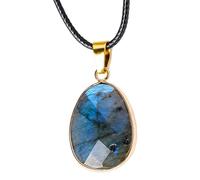 Collar de Labradorita Natural - Piedra Colgante Facetado 2.7x1.7cm | Joyería de de piedra lunar curación energética, accesorio de meditación, torre de bolsillo, colgante de labradorita | R
