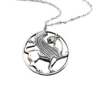 Collar de león alado antiguo de plata de ley 925. Criatura mitológica de halcón. Colgante de animal espiritual. Símbolo de poder, valentía y sabiduría. Con cadena de 45 cm. Chapado en plata. _2631