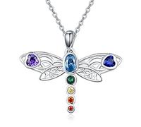 Collar de libélula 925 plata de ley con colgante celta de infinidad de 7 chakras, collar curativo, regalos para amantes de las libélulas..