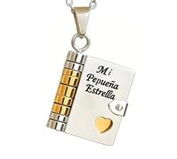 Collar de Libro Novela Española My Little Star para Hija, Mi Pequeña Estrella Grabable Collar de Libro de 6 Páginas que se Abre, Joya Ajustable Charm Regalo para Cumpleaños Graduación de Hija (A)