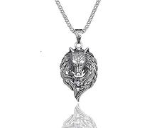 Collar de Lobo de Norse Viking For Hombre, Cubic Zirconia Lobo Cabeza Colgante Colgante con 23.6 "Cadena, Collar de Totem Lobo Vintage, Collar de Amuleto Lobo Sello(White Cz)