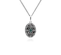 Collar De Locket Ovalado De Esmalte Con Márquez De Emeralda En Plata De Ley
