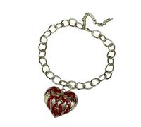 Collar de longitud ajustable para mujer, diseño de corazón vintage, cadena cubana, accesorio para cita nocturna, collar con colgante de corazón, talla única, como se describe, como se describe