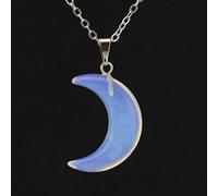 Collar de luna creciente de piedra natural Pendientes de labradorita de cuarzo de cristal Collar de cadena colgante,Collar de ópalo