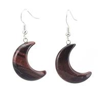 Collar de luna creciente de piedra natural Pendientes de labradorita de cuarzo de cristal Collar de cadena colgante,Ojo de tigre rojo B