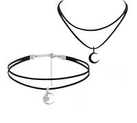 Collar de Luna Negra Doble Cadena - Collar Gótico con Doble Colgante de Media Luna, Estilo Bohemio y Vintage, Ideal para Fiesta, Concierto y Look Diario, Perfecto Regalo para Fans del Estilo Medi