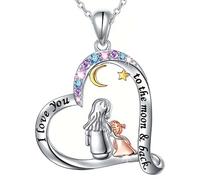 Collar de Madre e Hija Colgante Amor de Madre de Corazón Collares Madre con circonita Regalos Originales Navidad Día de la Madre Para Esposa Madre Grabado con "Te Amo Hasta la Luna y la Espalda" 03
