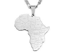 Collar De Mapa De África Decoración De Ropa, Colgante De Mapa De África con Nombre De País Accesorios De Ropa Étnica Cadena De Clavícula Elegante, Colgante De Regalo con Encanto,Plata,Cadena D