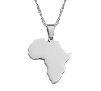 Collar De Mapa De África para Hombres Y Mujeres, Collar De Mapa Africano, Joyería, Cadena De Clavícula De Moda, Collar con Colgante De Símbolo Étnico, Plata, Cadena De 45 Cm