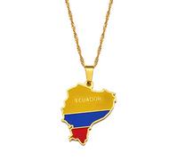 Collar De Mapa De Ecuador para Joyería Unisex, Colgante De Mapa Ecuatoriano con Bandera, Accesorios De Vestido De Fiesta, Estilo Étnico, Regalo De Collar De Símbolo Patriótico, Oro, Cadena De 60