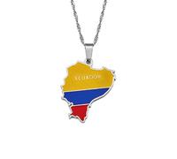 Collar De Mapa De Ecuador para Joyería Unisex, Colgante De Mapa Ecuatoriano con Bandera, Accesorios De Vestido De Fiesta Estilo Étnico, Regalo De Collar De Símbolo Patriótico, Plata, Cadena De 4