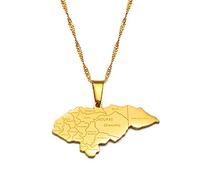 Collar De Mapa De Honduras para Hombres Y Mujeres, Collar De Mapa De Honduras con Nombre De Ciudad, Suéter, Cadena De Clavícula, Collar, Joyería Étnica, Colgante De Símbolo De Mapa, Oro, Cadena