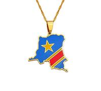 Collar De Mapa De La República Democrática Del Congo, Colgante De Bandera De Color Drc Kinshasa Jewelry, Accesorios Unisex De Moda Geométricos, Regalo Patriótico Étnico Hiphop, Cadena Ajusta