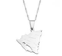 Collar De Mapa De Nicaragua para Hombres Y Mujeres, Collar De Mapa De Nicaragua con Cadena De Clavícula De Suéter con Nombre De Ciudad, Colgante De Corbata con Símbolo Étnico, Plata, Cadena De 4