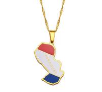 Collar De Mapa De Paraguay para Joyería Unisex, Colgante De Mapa De Paraguay con Bandera, Accesorios De Vestido De Fiesta, Estilo Étnico, Collar con Símbolo Patriótico, Regalo, Oro, Cadena De 45