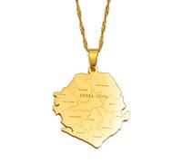 Collar De Mapa De Sierra Leona Decoración Étnica, Colgante De Mapa Africano con Nombre De Ciudad Accesorios De Ropa Étnica Cadena De Clavícula Elegante, Regalo Colgante Patriótico,Oro,Cadena De