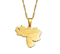 Collar De Mapa De Venezuela Decoración Étnica, Colgante De Mapa Venezolano con Nombre De Ciudad, Accesorios De Ropa Étnica, Cadena De Clavícula Elegante, Regalo Colgante Patriótico, Oro, Cadena