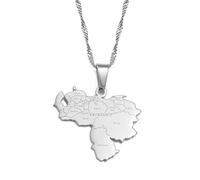 Collar De Mapa De Venezuela para Joyería Unisex, Colgante De Mapa De Venezuela con Nombre De Ciudad, Accesorios De Vestido De Fiesta, Estilo Étnico, Collar con Símbolo Patriótico, Regalo, Plata,